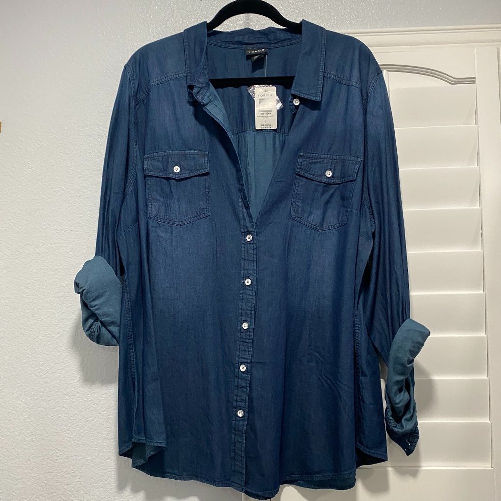 Torrid Plus Size Dark Denim Button Down Shirt